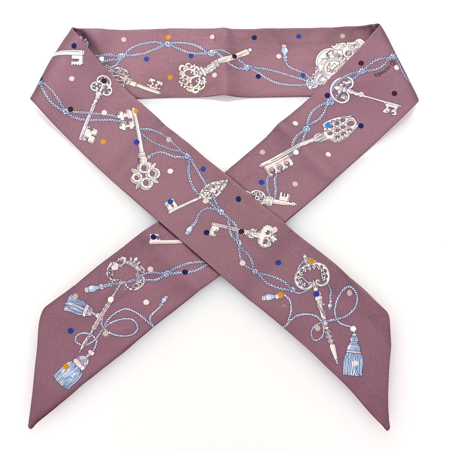 Hermes Silk Les Cles A Pois Twilly Marron Glace Gris 1 of 4