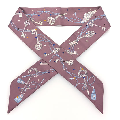 Hermes Silk Les Cles A Pois Twilly Marron Glace Gris 1 of 4
