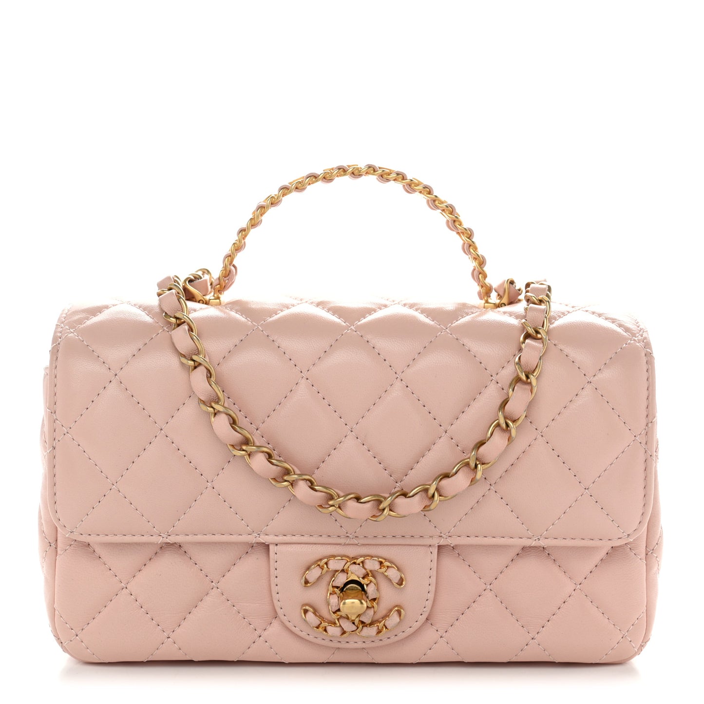 Lambskin Quilted Mini Strass On Top Flap Light Pink