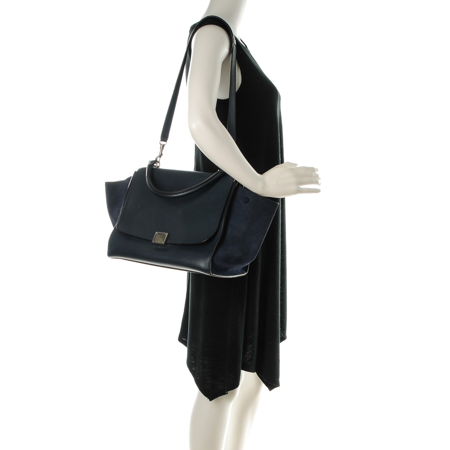 Drummed Calfskin Suede Medium Trapeze Navy
