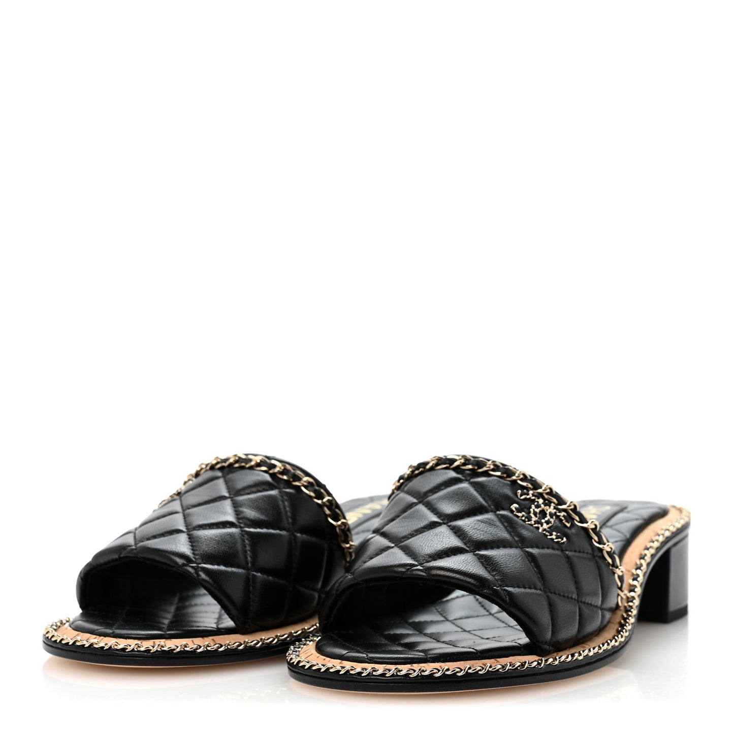Lambskin Quilted Chain CC Mules 39 Black
