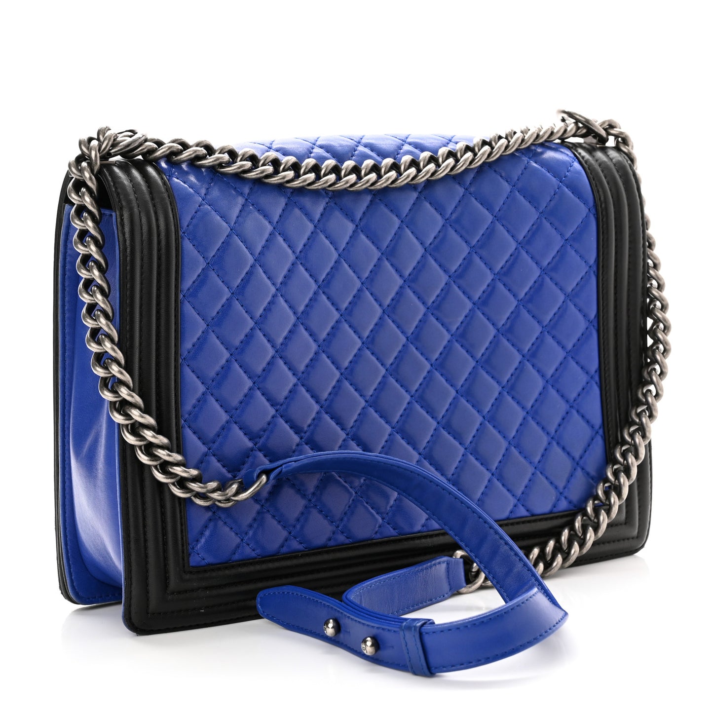 Lambskin Quilted Large Boy Flap Blue Black
