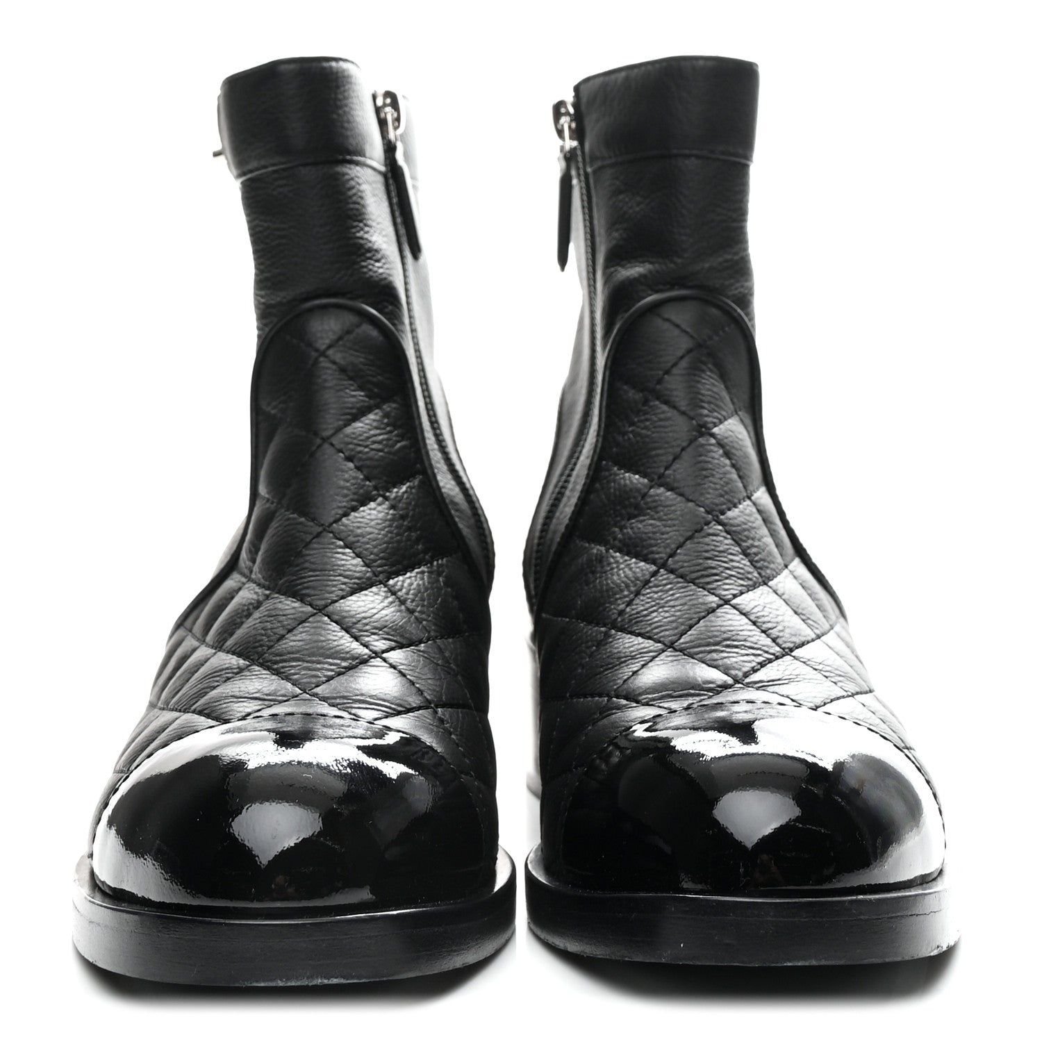 Chanel Calfskin Patent Quilted Cap Toe Short Boots 37.5 Black 6 of 20