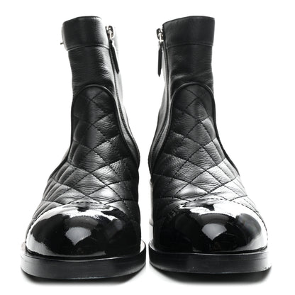 Chanel Calfskin Patent Quilted Cap Toe Short Boots 37.5 Black 6 of 20