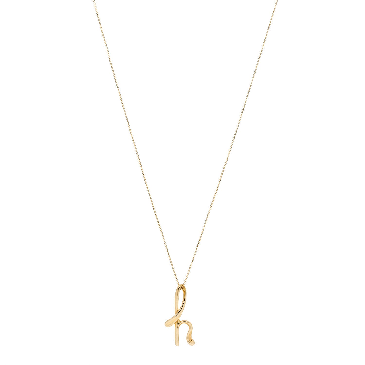Tiffany 18K Yellow Gold Elsa Peretti Letter H Pendant Necklace 1 of 6