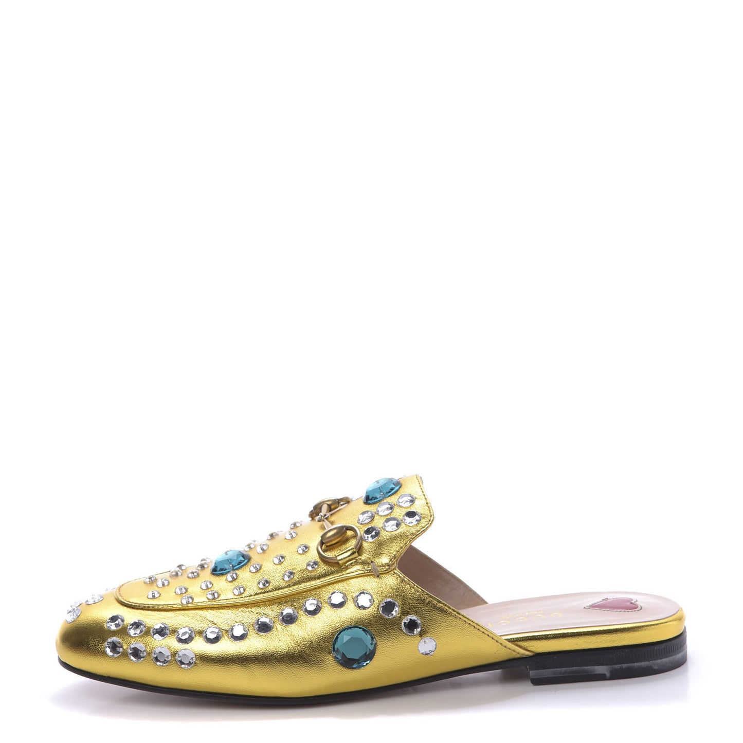 Metallic Nappa Crystal Womens Princetown Slippers 37.5 Gold