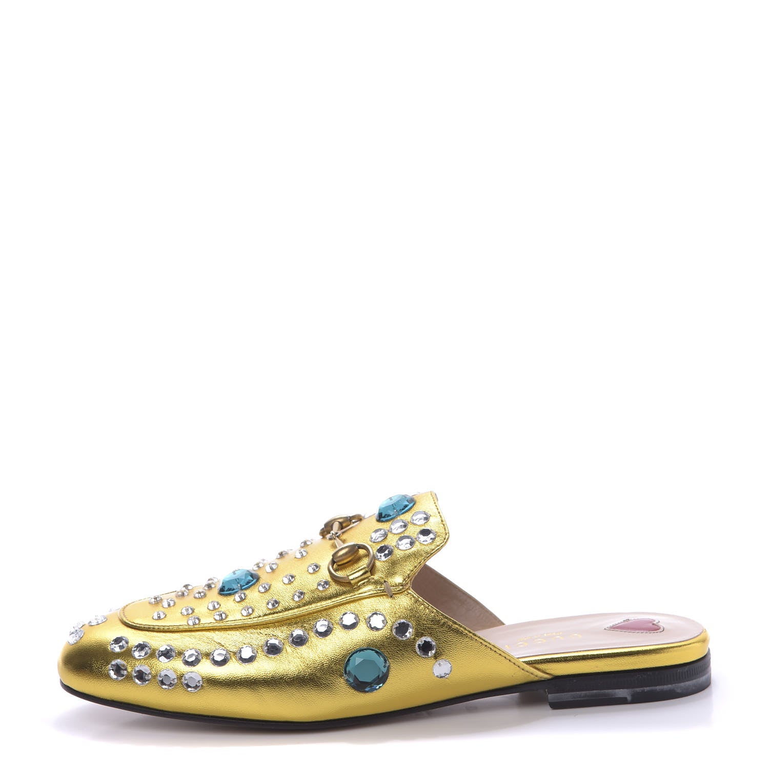 Gucci Metallic Nappa Crystal Womens Princetown Slippers 37.5 Gold 1 of 11