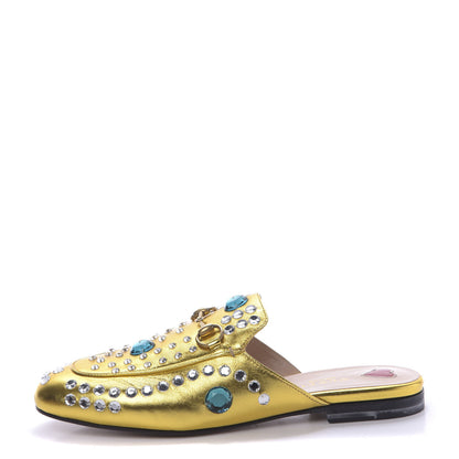 Gucci Metallic Nappa Crystal Womens Princetown Slippers 37.5 Gold 1 of 11