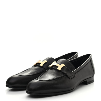 Hermes Goatskin Womens Paris Loafers 37 Black 3 of 8