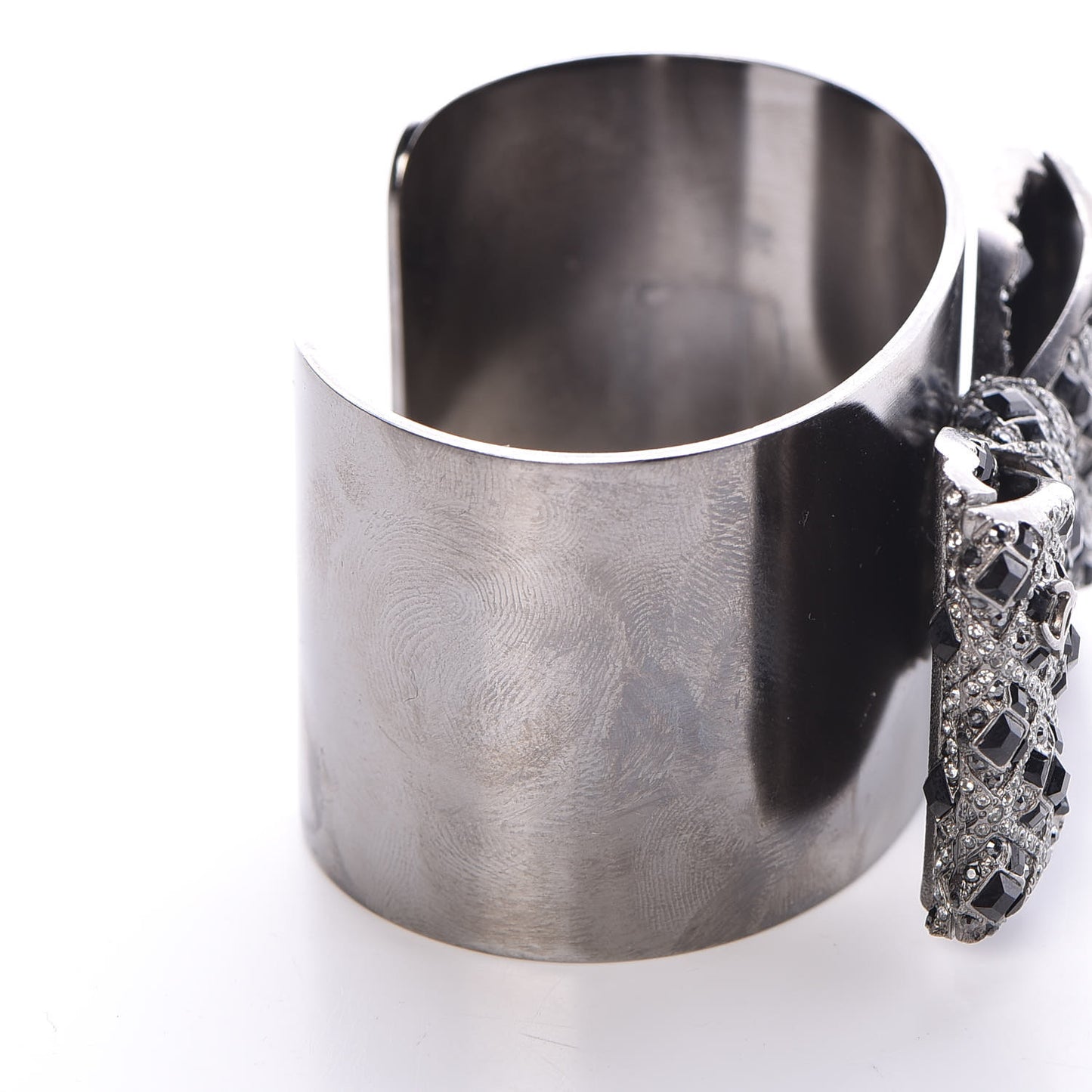 Baguette Crystal CC Bow Cuff Black Silver