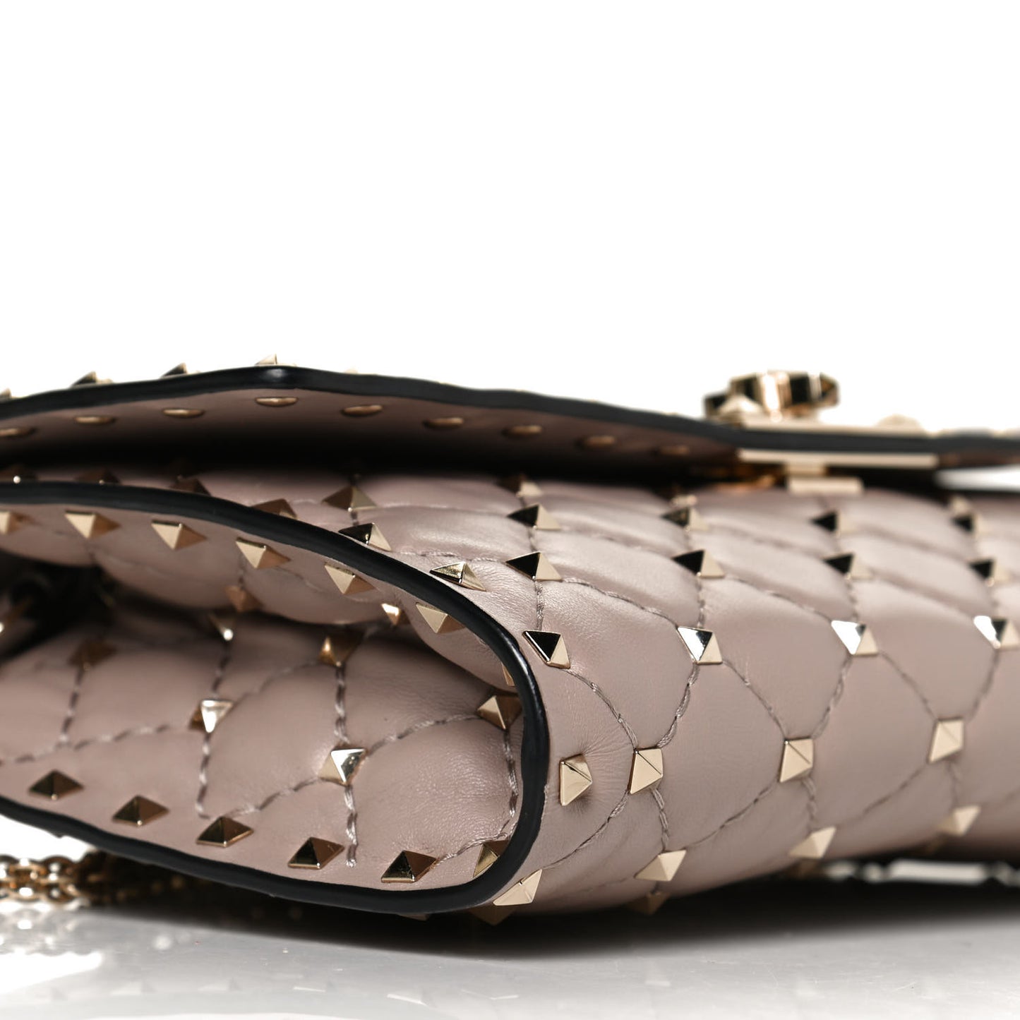Lambskin Rockstud Spike Wallet on Chain Poudre