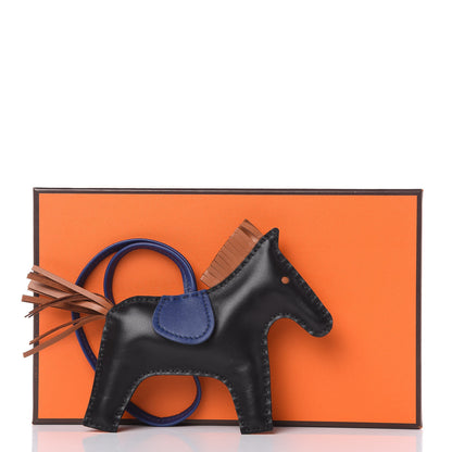 Hermes Milo Lambskin Grigri Rodeo Horse Bag Charm MM Black Bleu Saphir Gold 4 of 4