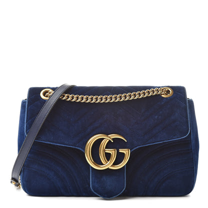 Gucci Velvet Matelasse Medium GG Marmont Shoulder Bag Cobalt Blue 1 of 23