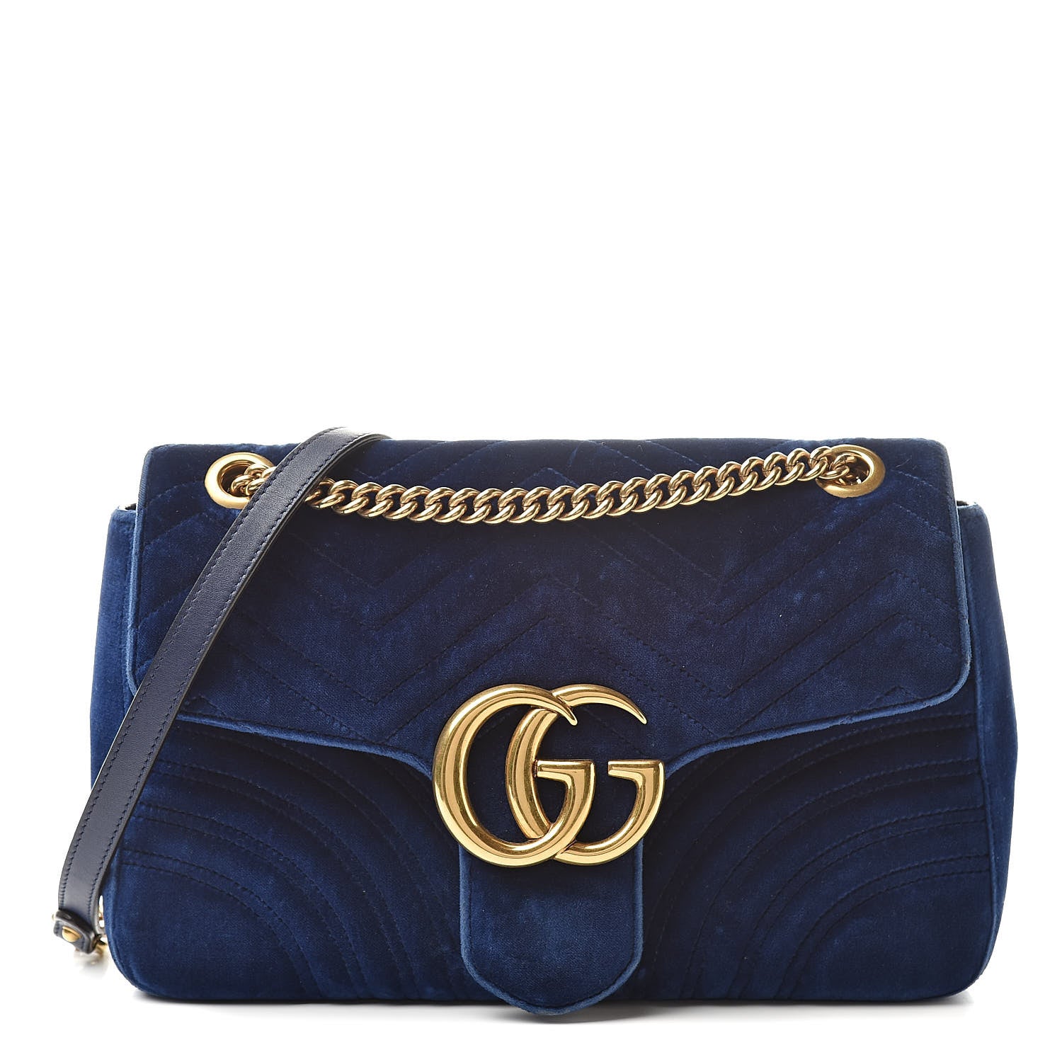 Gucci Velvet Matelasse Medium GG Marmont Shoulder Bag Cobalt Blue 1 of 23