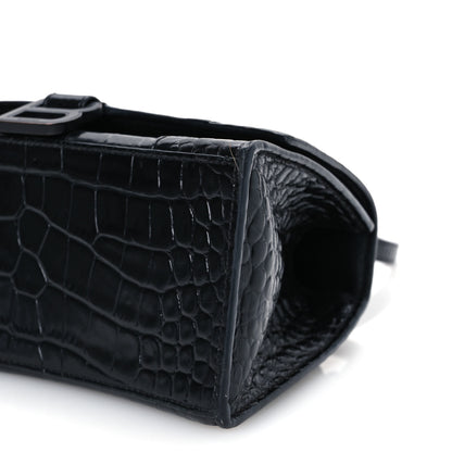 Balenciaga Shiny Calfskin Monochrome Crocodile Embossed Small Hourglass Top Handle Bag Black 11 of 14