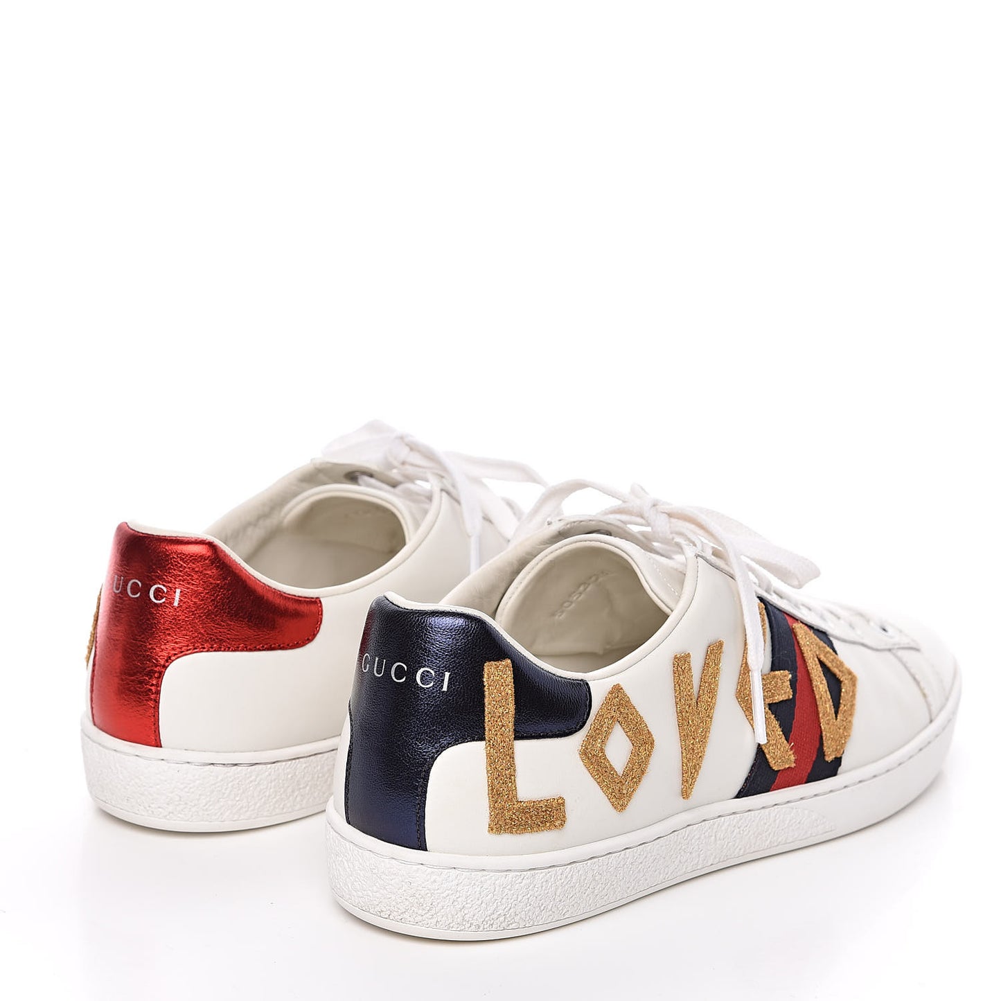 Calfskin Nappa Web LOVED Embroidered Womens Ace Sneakers 40 White Red Flame Notte