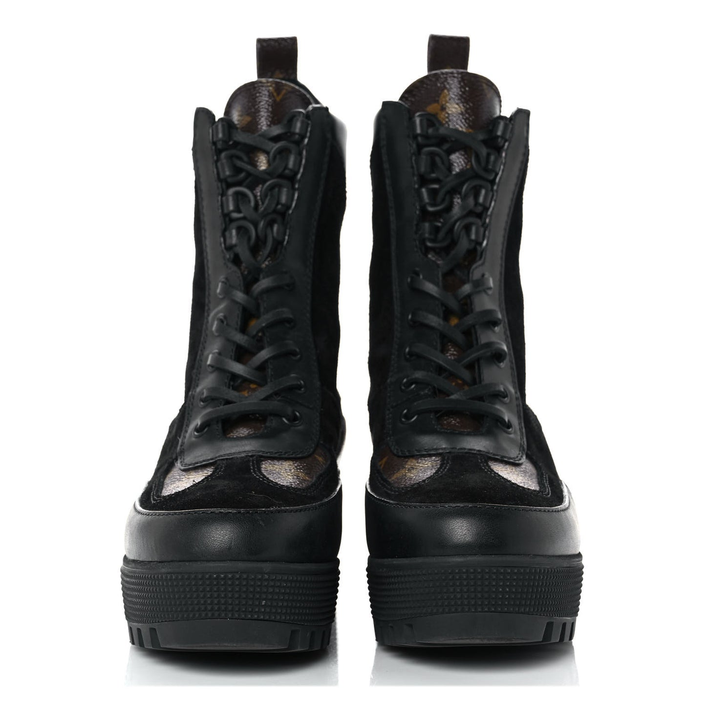 Suede Calfskin Monogram Laureate Platform Desert Boots 38 Black