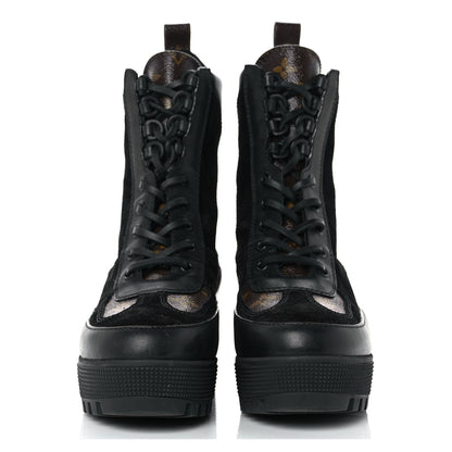 Louis Vuitton Suede Calfskin Monogram Laureate Platform Desert Boots 38 Black 2 of 7