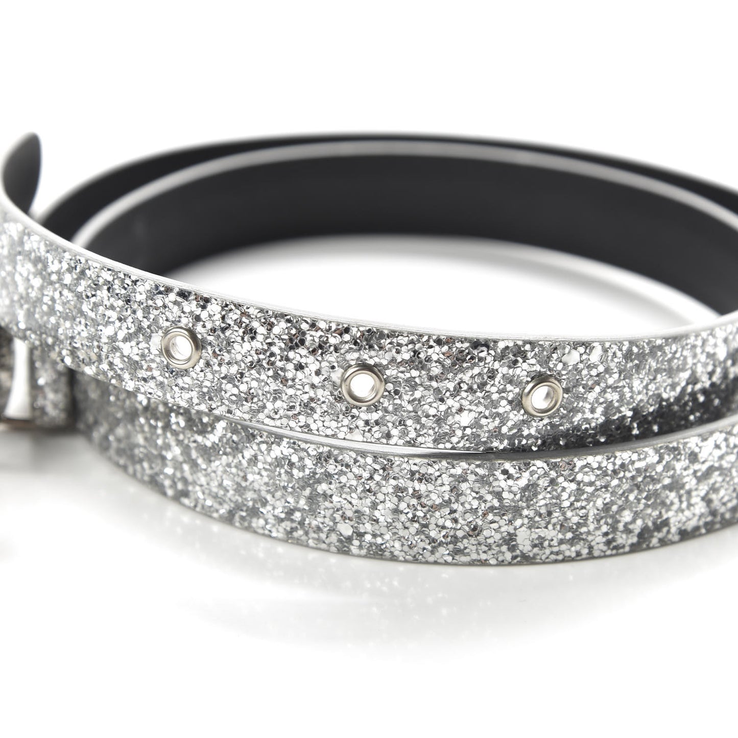 Glitter Calfskin CC Logo Skinny Belt 75 30 Silver