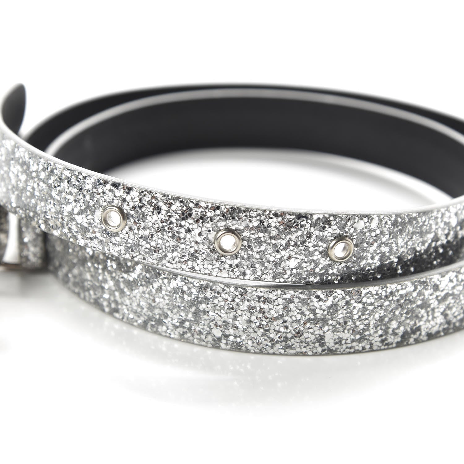 Chanel Glitter Calfskin CC Logo Skinny Belt 75 30 Silver 3 of 6