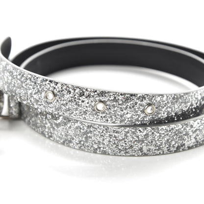 Chanel Glitter Calfskin CC Logo Skinny Belt 75 30 Silver 3 of 6