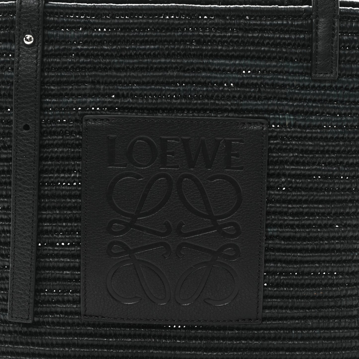 Raffia Square Small Basket Tote Bag Black