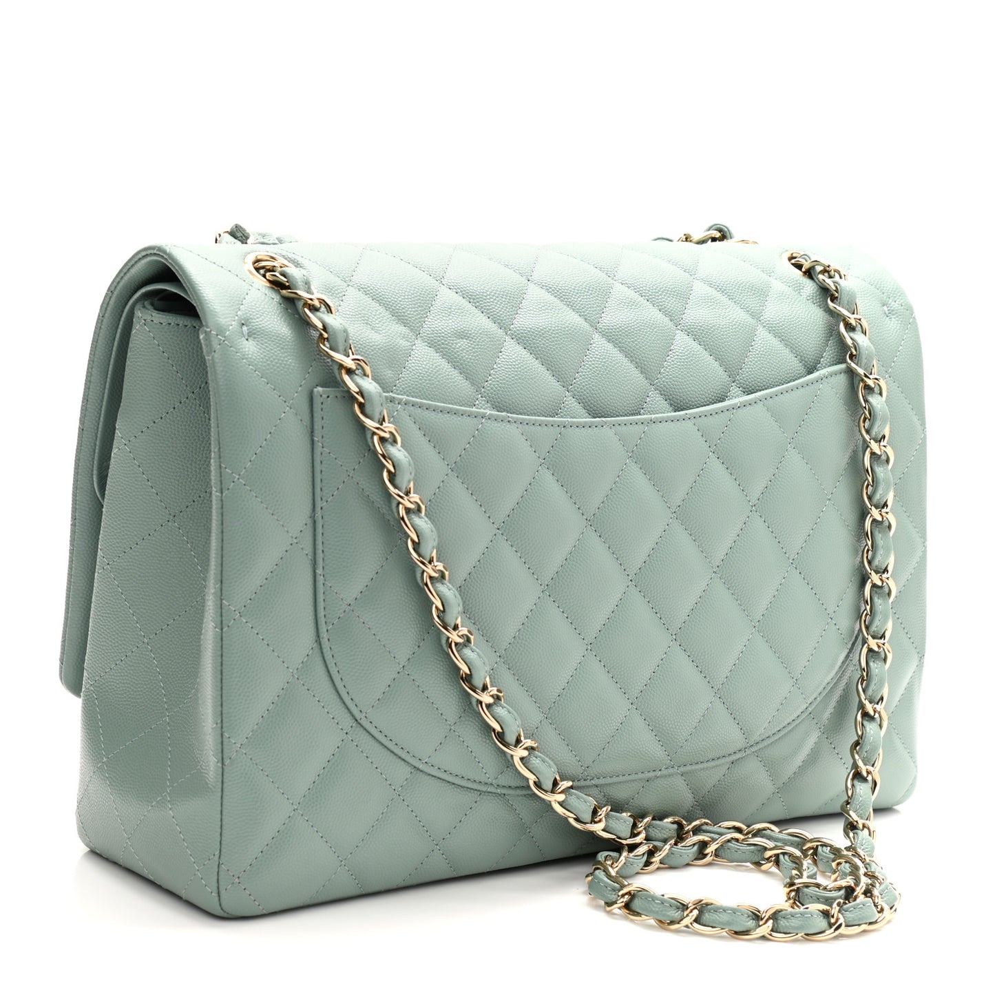 Caviar Quilted Maxi Double Flap Dark Green