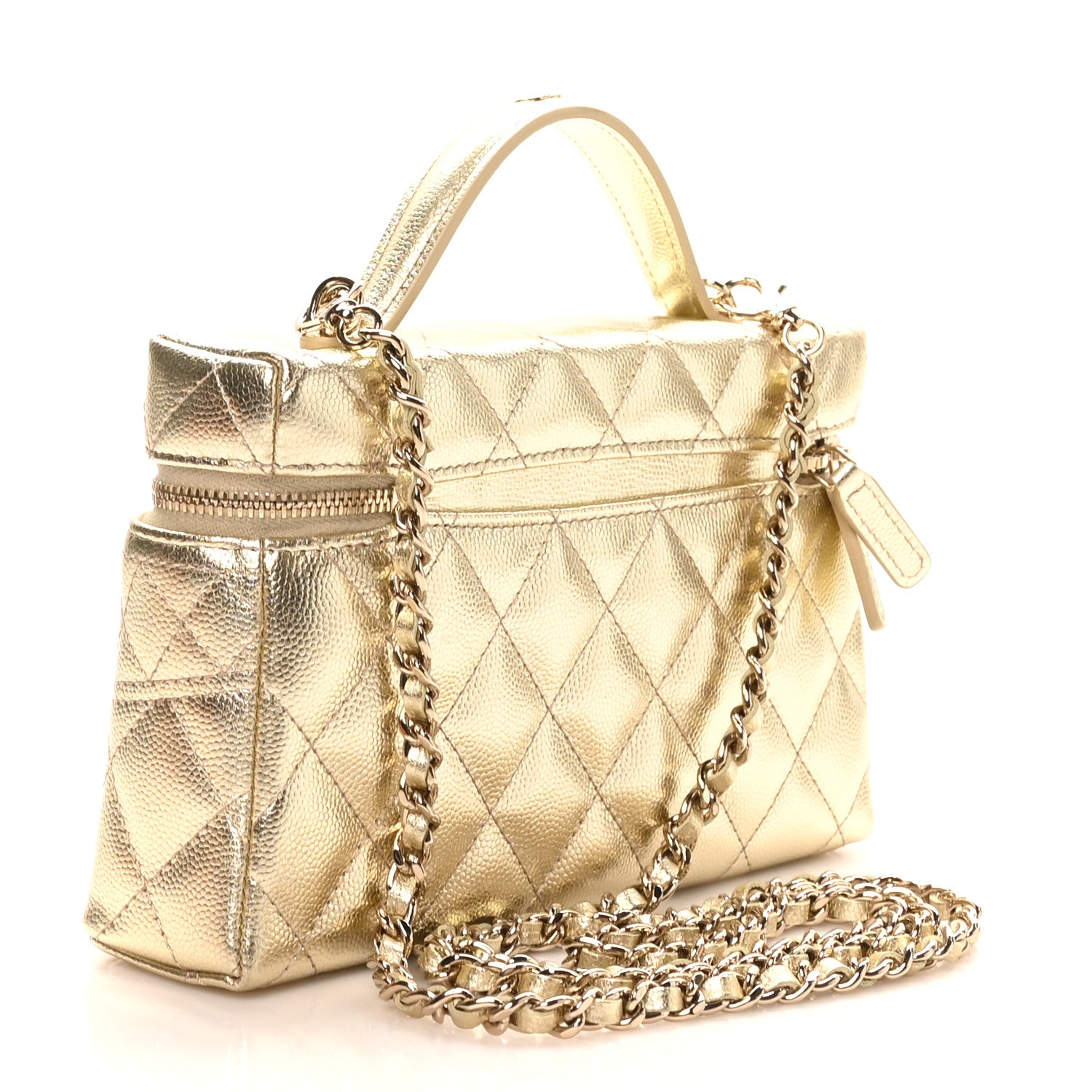 Chanel Metallic Caviar Quilted Trendy Handle Slim Vanity Gold 3 of 11