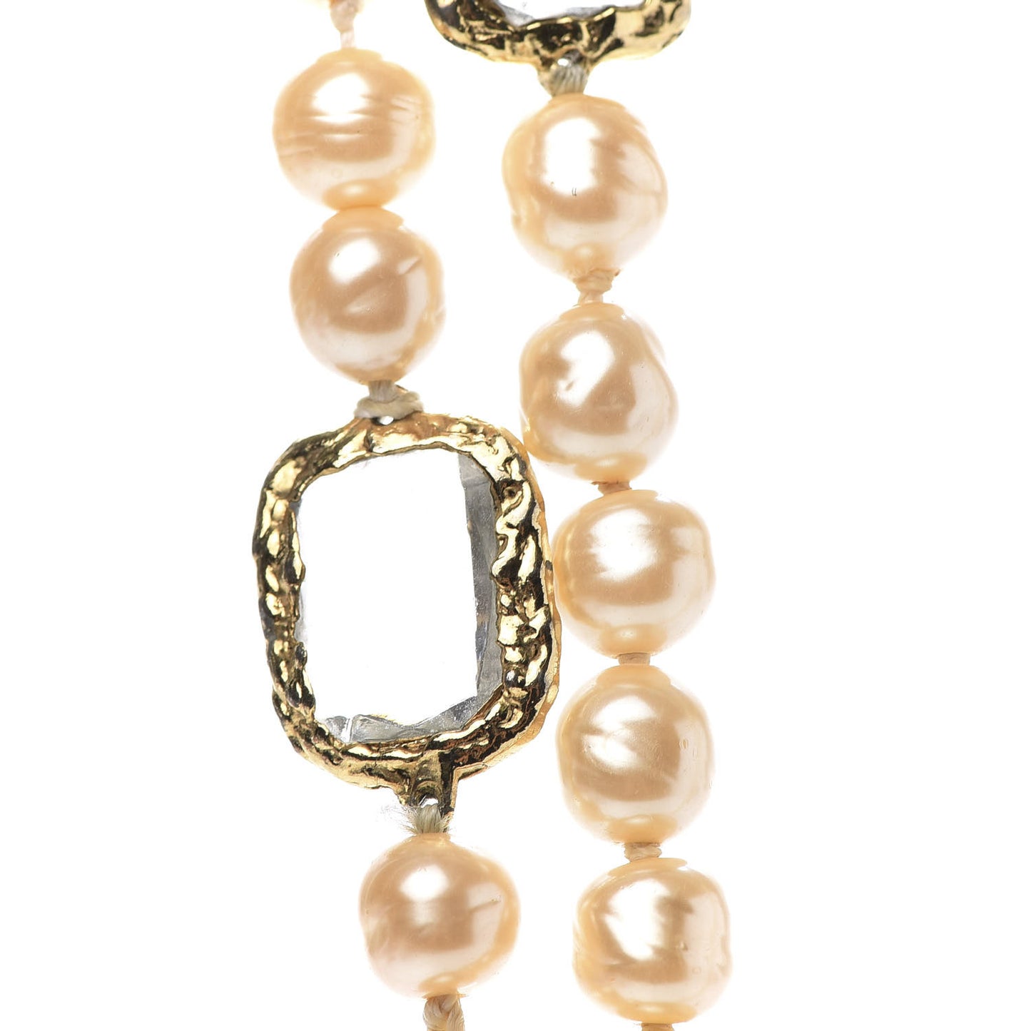 Pearl Swarovski Crystal Chicklet Sautoir Necklace Gold