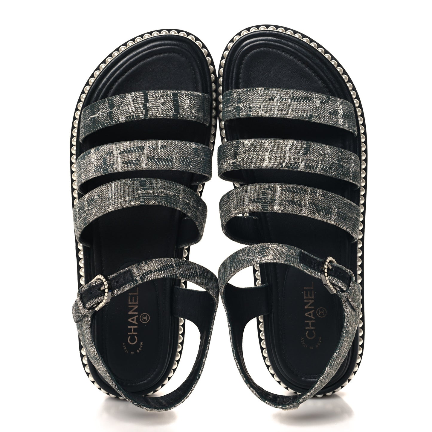 Tweed Grosgrain Pearl Platform Sandals 38 Black