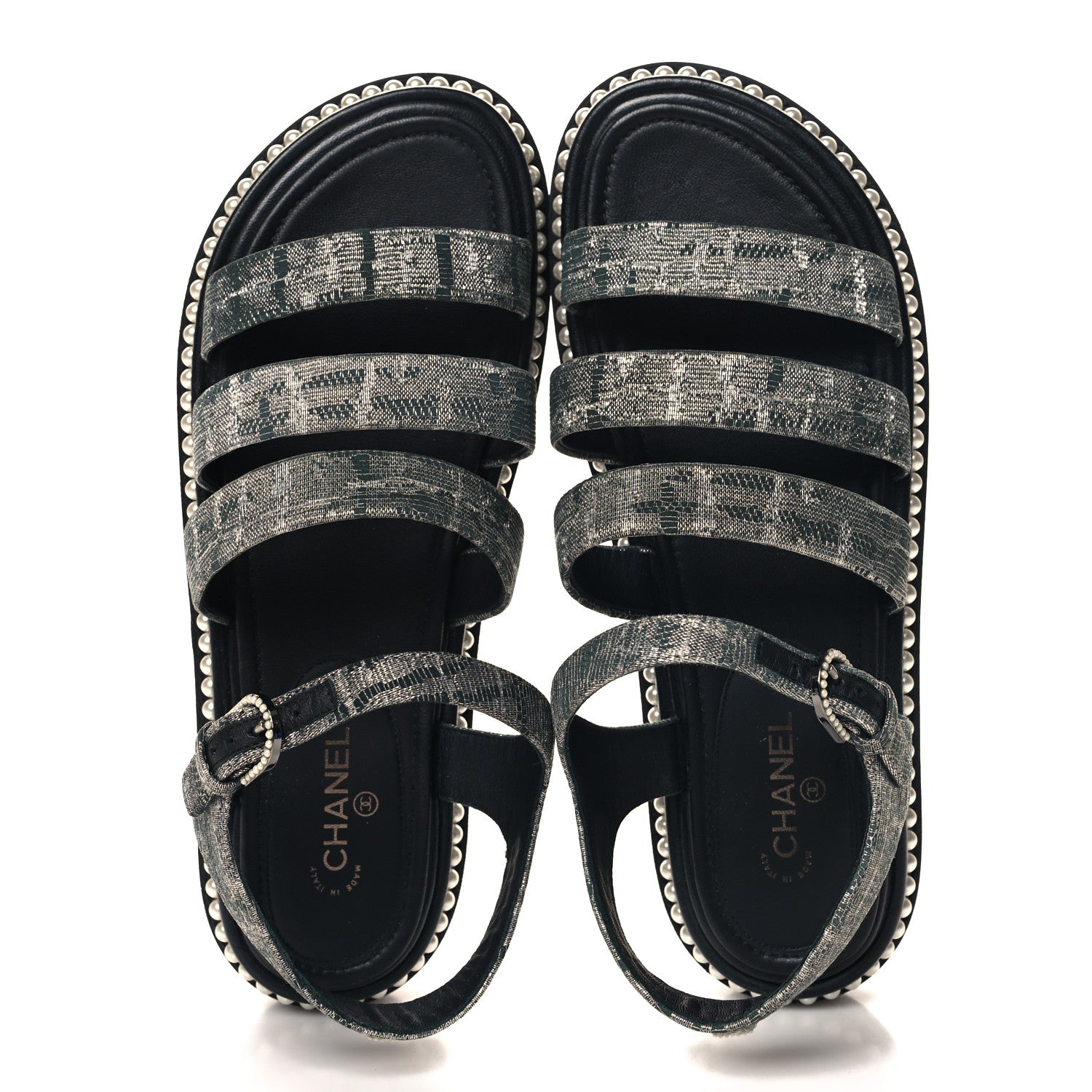 Chanel Tweed Grosgrain Pearl Platform Sandals 38 Black 2 of 9