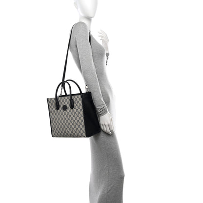 Gucci GG Supreme Monogram Textured Dollar Calfskin Small Retro Interlocking G Tote Bag Beige Blue 2 of 11