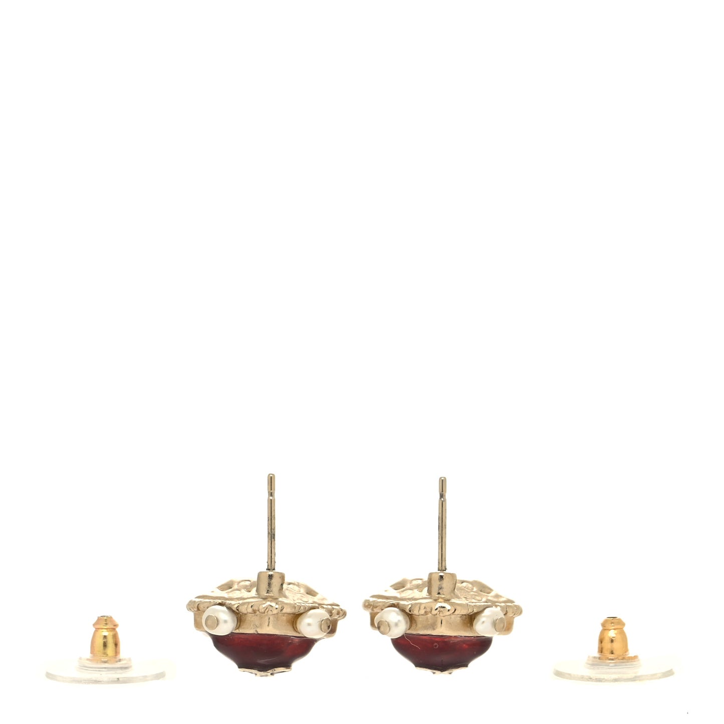 Resin Pearl Square CC Earrings Burgundy Gold