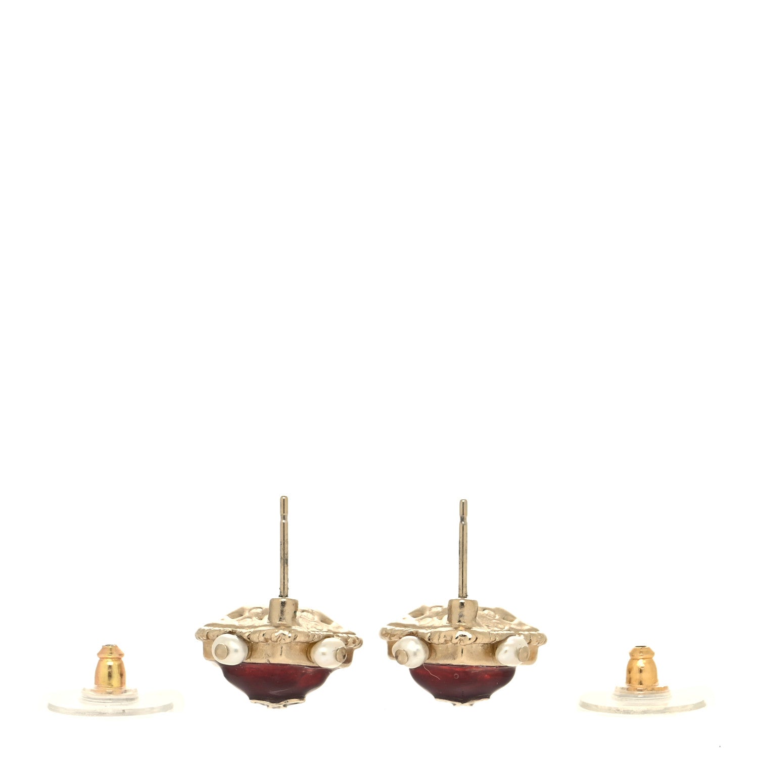 Chanel Resin Pearl Square CC Earrings Burgundy Gold 3 of 4