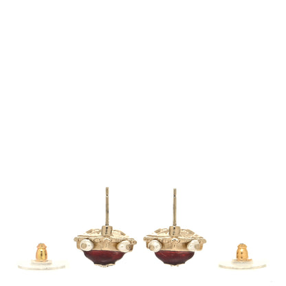 Chanel Resin Pearl Square CC Earrings Burgundy Gold 3 of 4