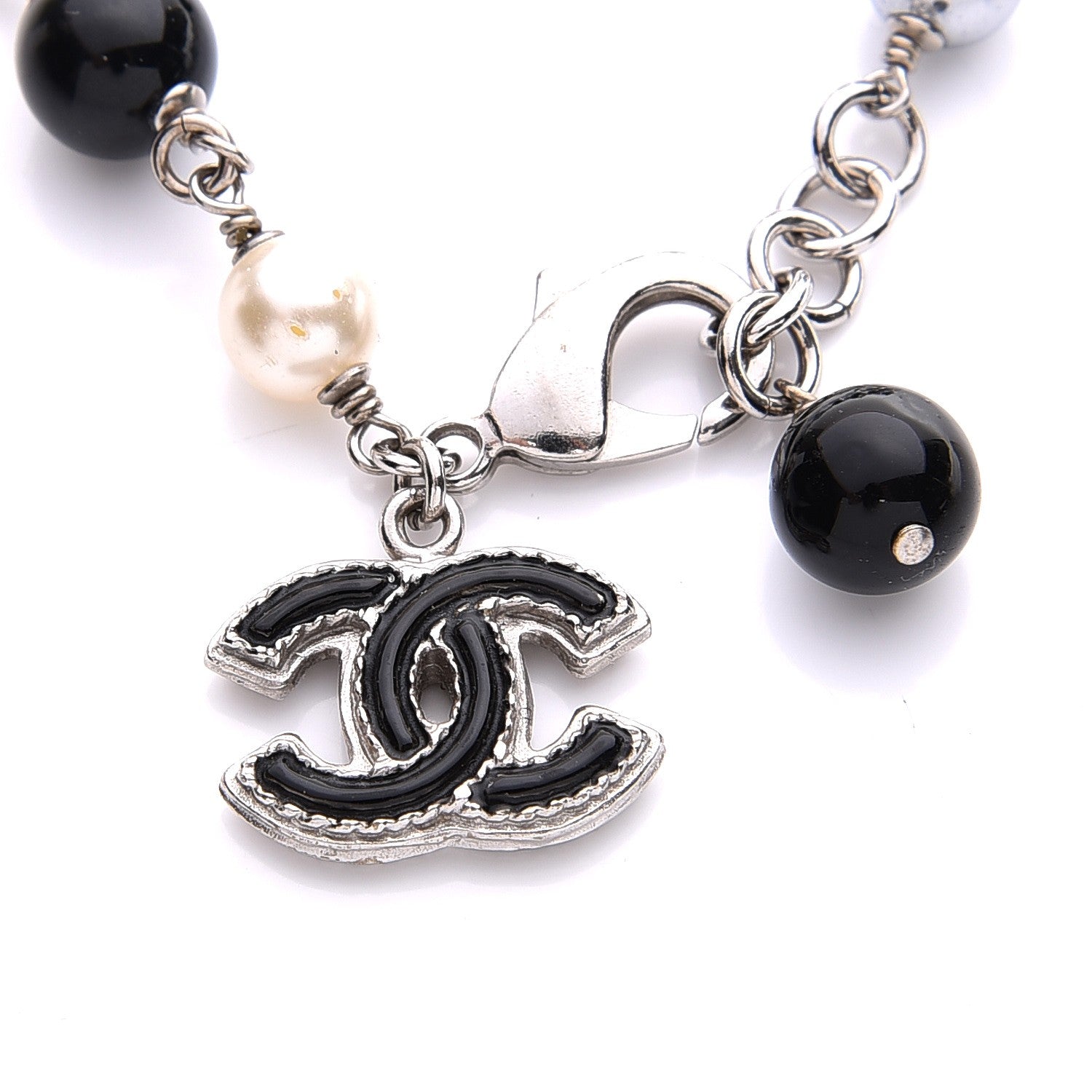 Chanel Pearl Beaded CC Bracelet Black Silver 3 of 5