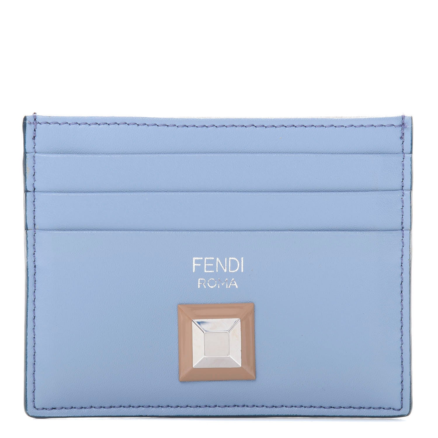 Fendi Vitello Liberty Studded Bi-Color Card Holder Azzurro Sky Black Cherry 1 of 7