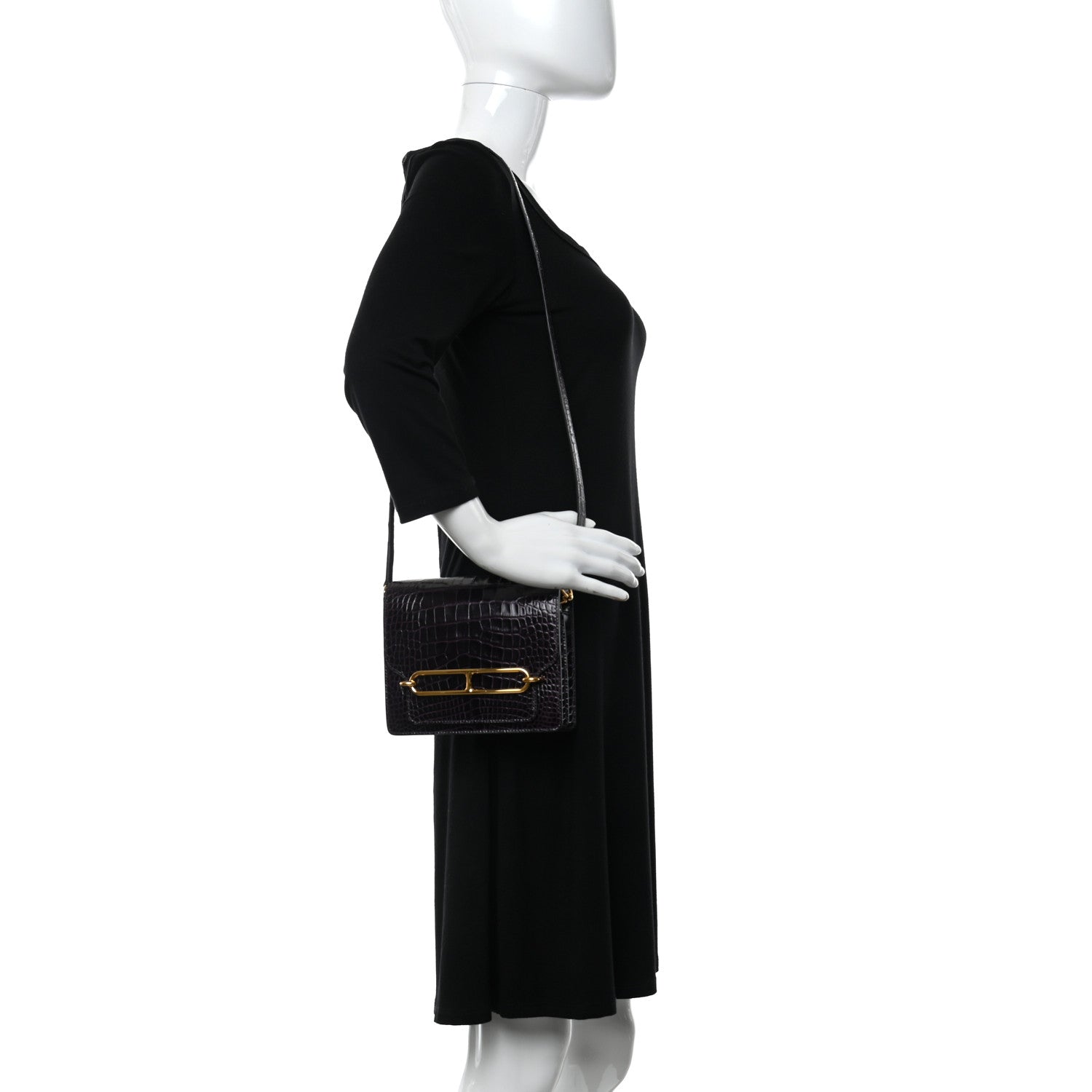 Hermes Shiny Alligator Mini Sac Roulis Prunoir 2 of 10