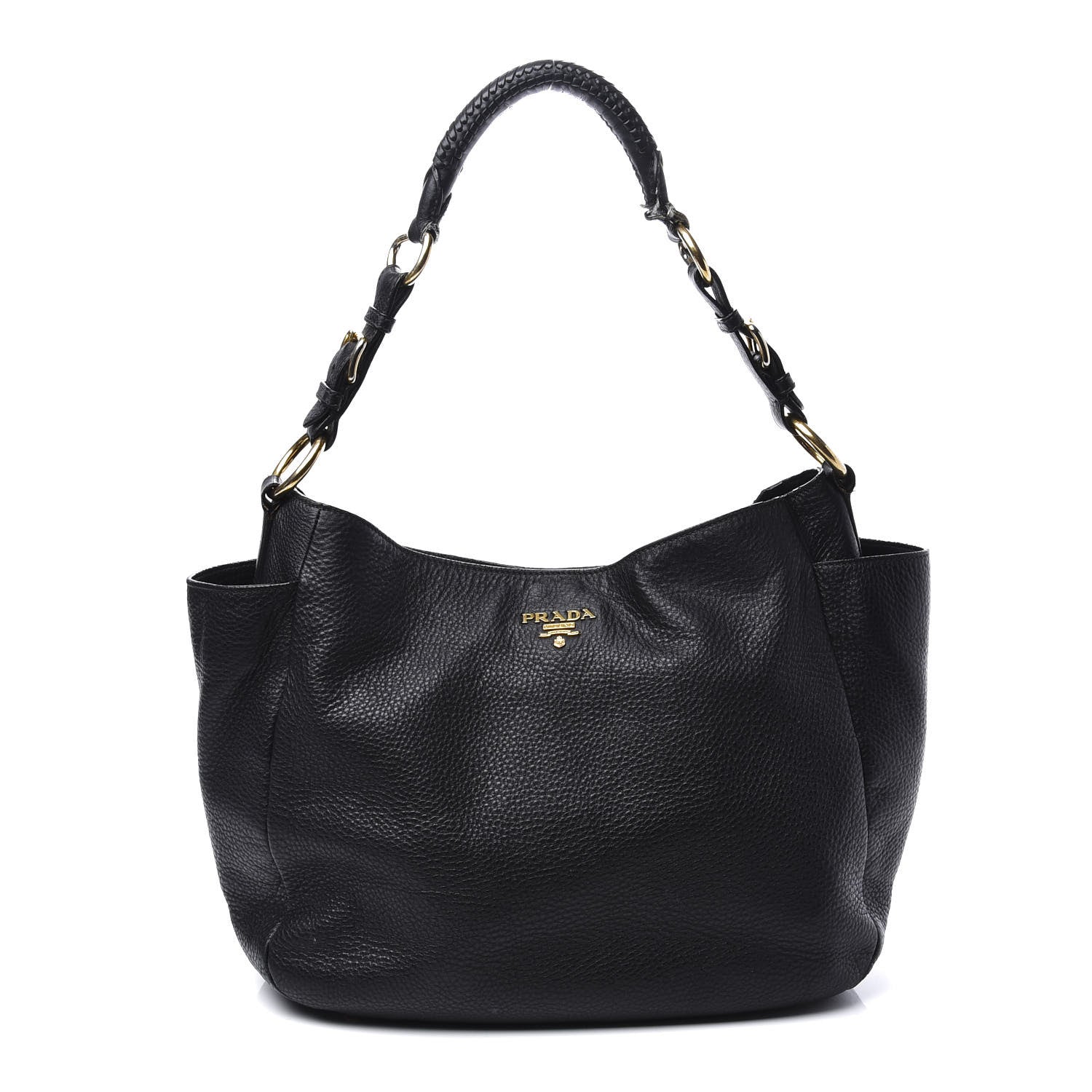 Prada Vitello Daino Side Pocket Hobo Black 1 of 16