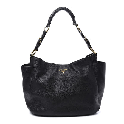 Prada Vitello Daino Side Pocket Hobo Black 1 of 16