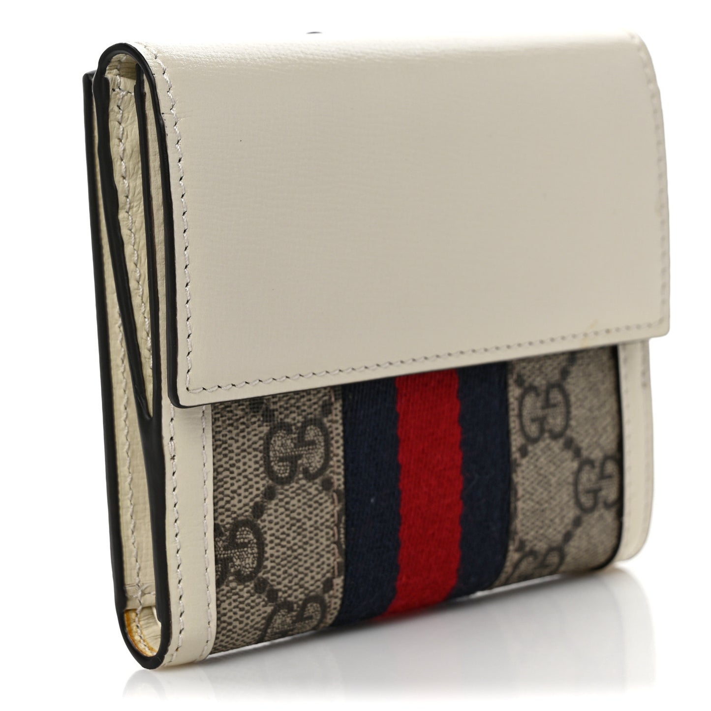 GG Supreme Monogram Textured Calfskin Web Jackie 1961 French Flap Wallet Beige Ebony Mystic White