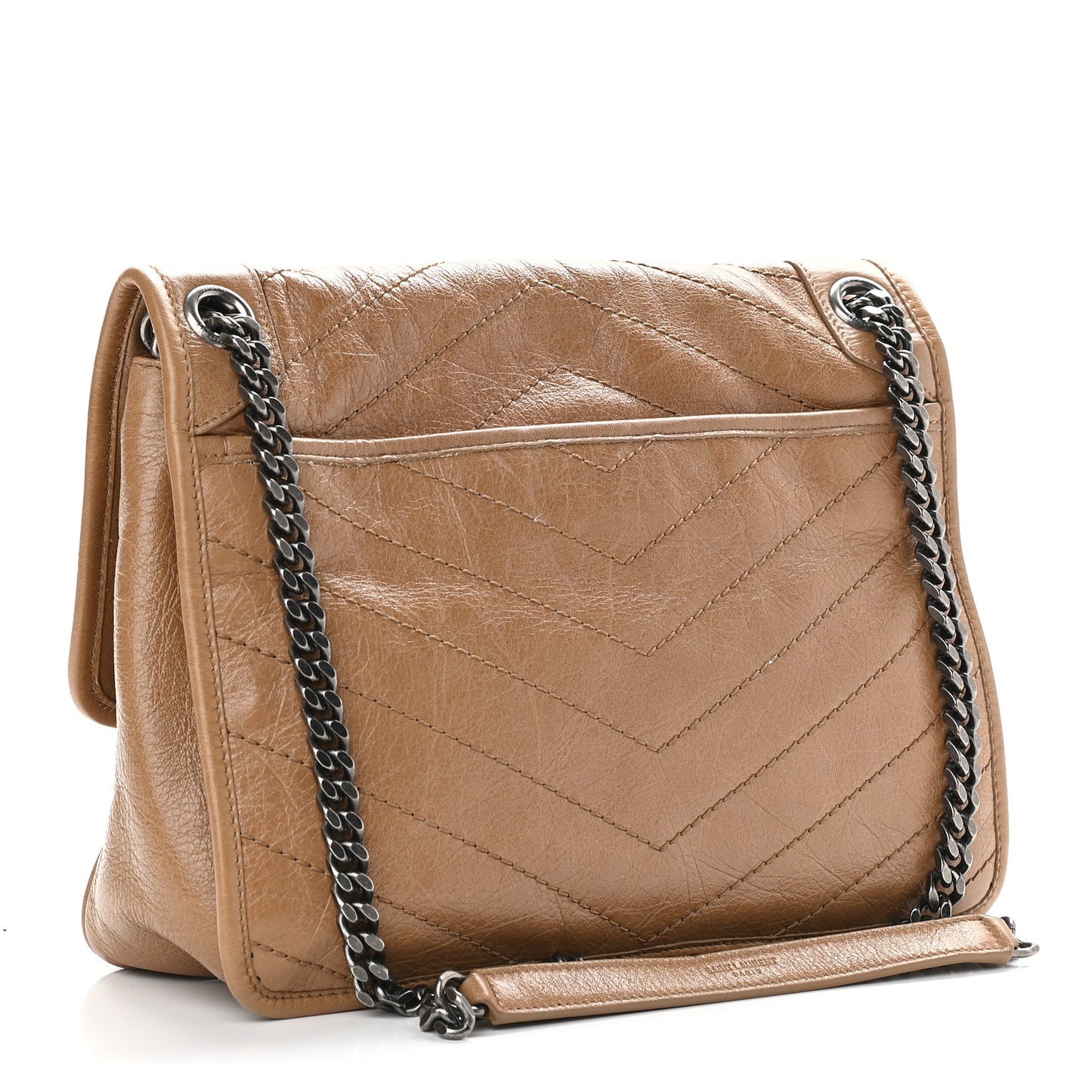 Crinkled Calfskin Matelasse Monogram Medium Niki Chain Satchel Caramel