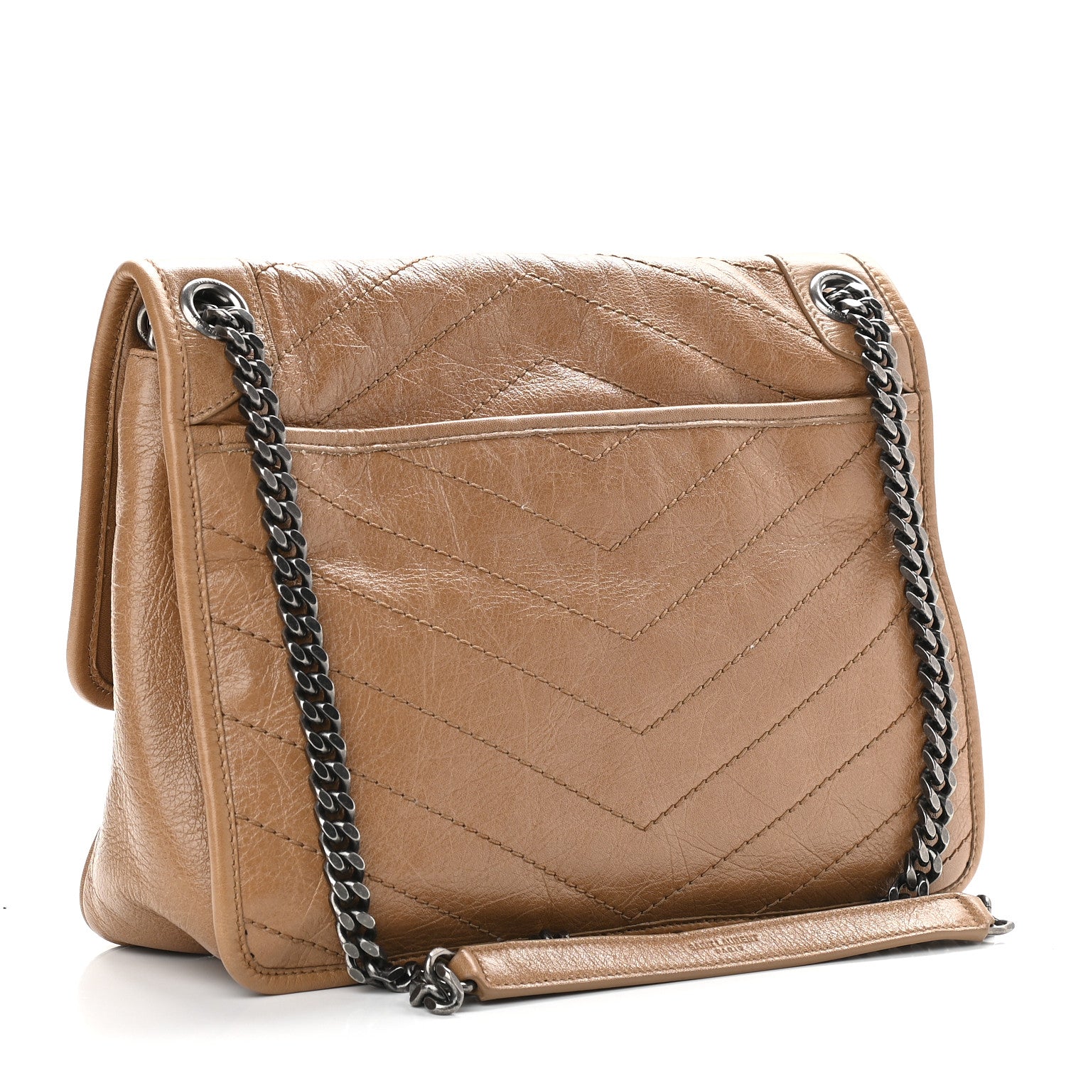 Saint Laurent Crinkled Calfskin Matelasse Monogram Medium Niki Chain Satchel Caramel 3 of 8