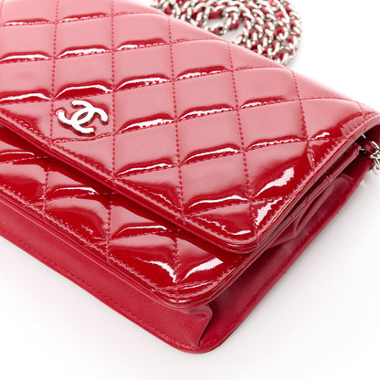 Chanel Patent Quilted Wallet On Chain WOC Red 11 of 12