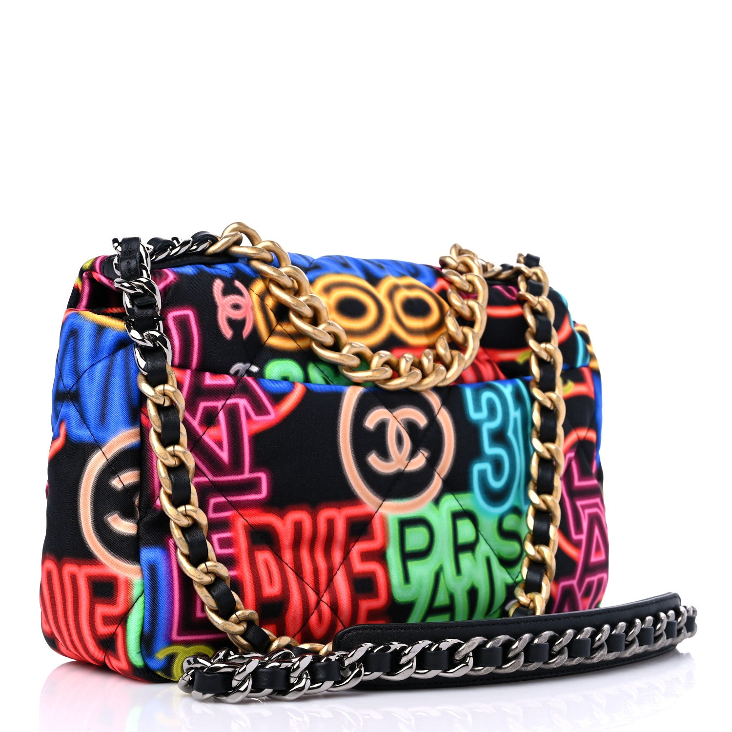 Chanel Fabric Printed Medium Chanel 19 Flap Black Multicolor 3 of 9