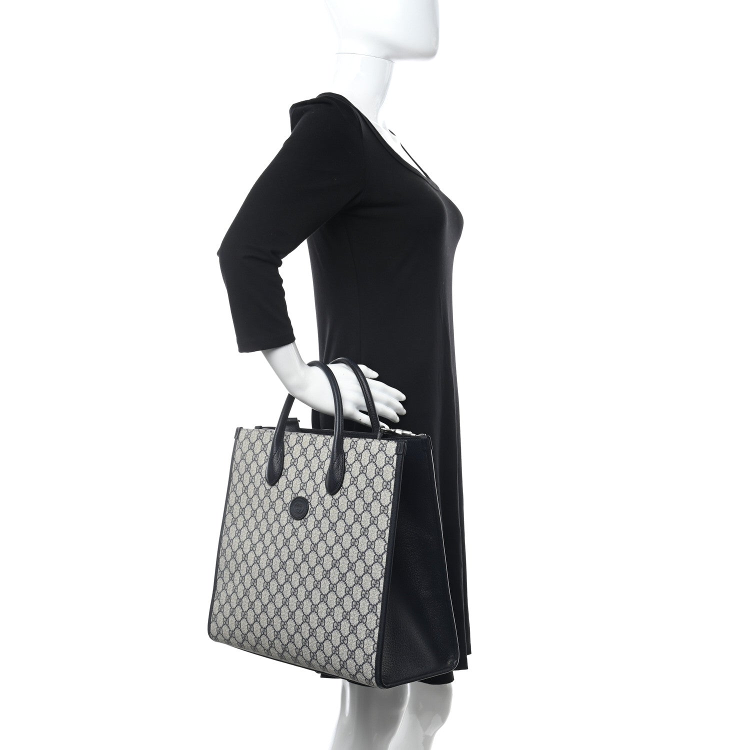 Gucci GG Supreme Monogram Textured Dollar Calfskin Web Medium Retro Interlocking G Tote Bag Beige Blue 2 of 9