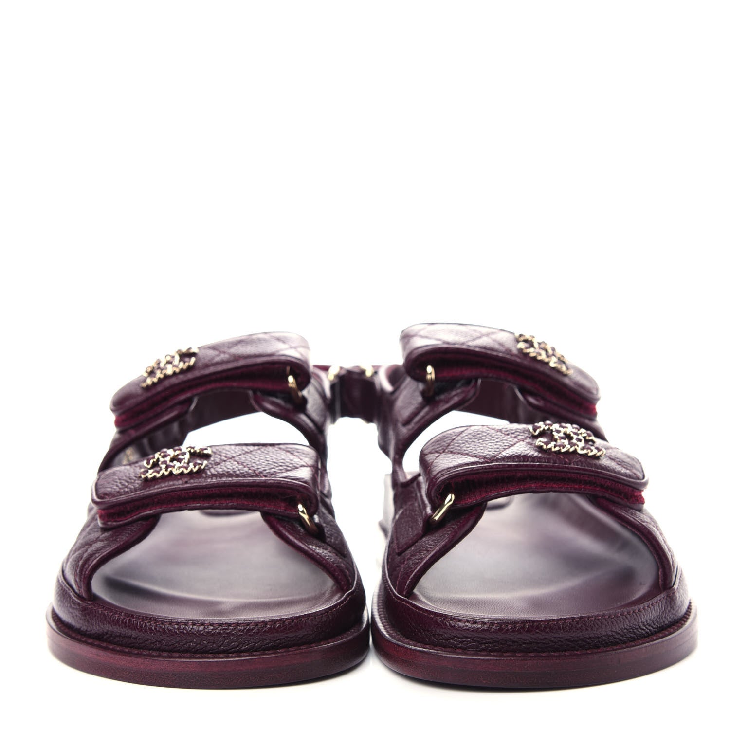 Chanel Grained Calfskin Velcro Dad Sandals 37 Maroon 2 of 11