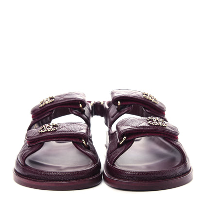 Chanel Grained Calfskin Velcro Dad Sandals 37 Maroon 2 of 11