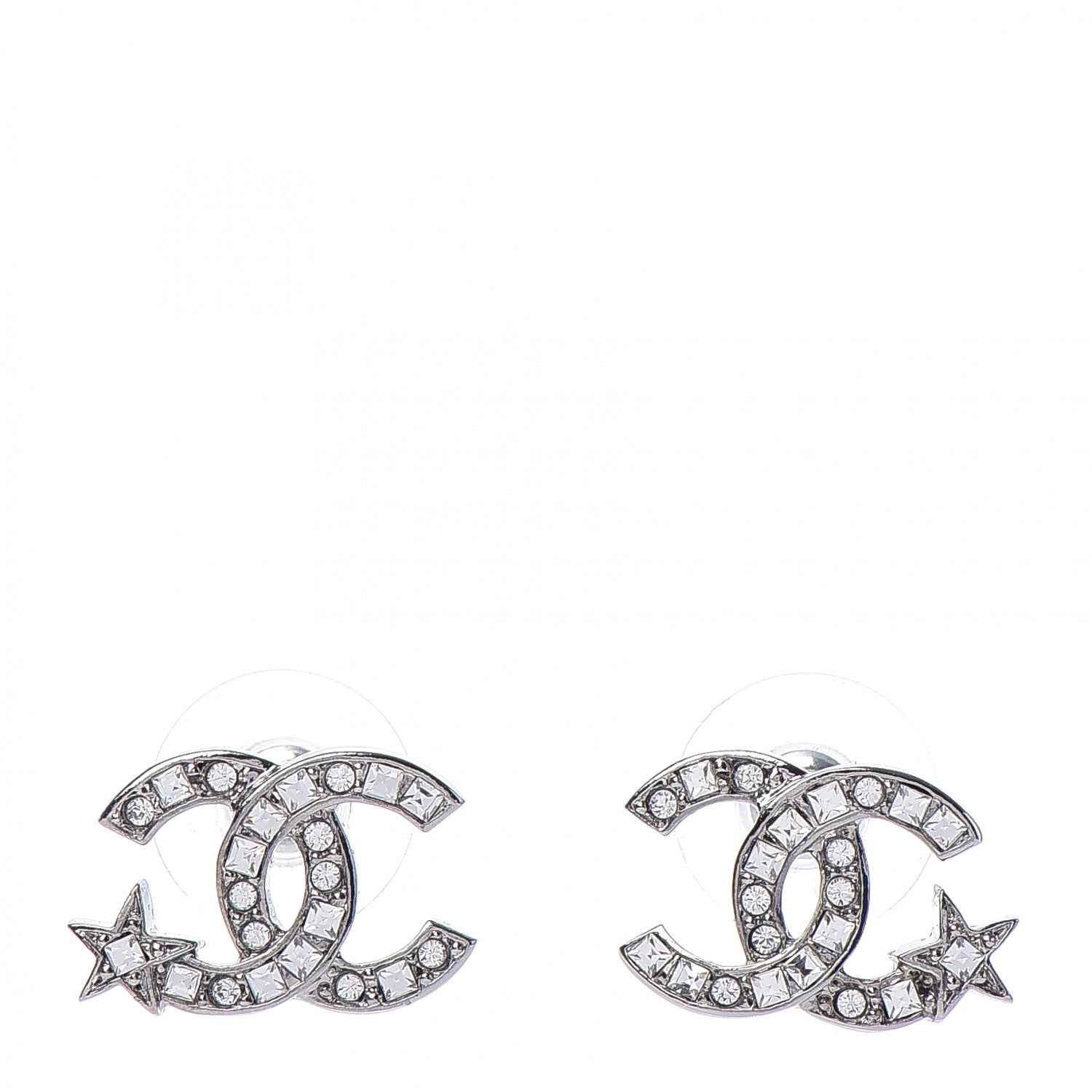 Chanel Crystal CC Starfall Earrings Silver 1 of 5