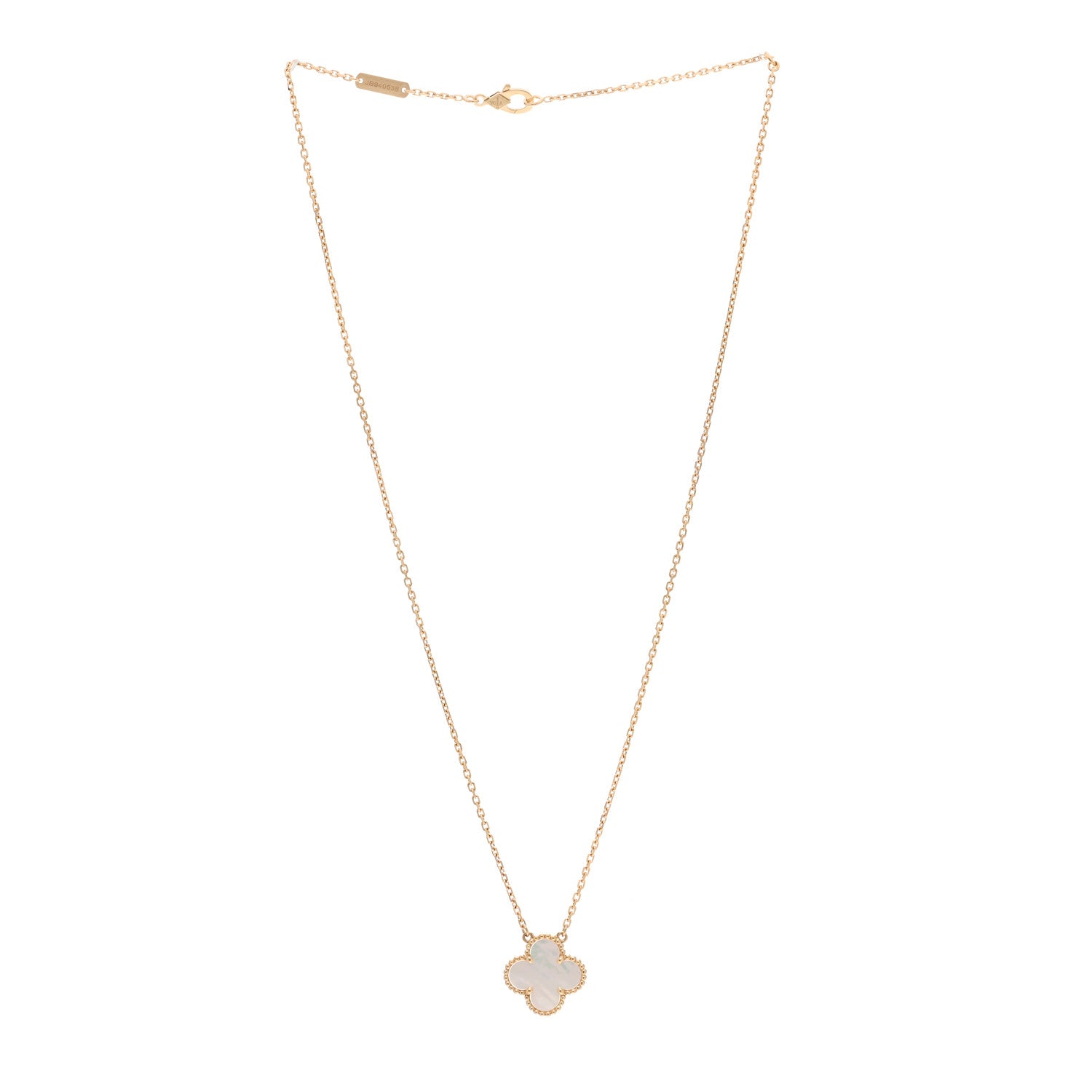 Van Cleef & Arpels 18K Yellow Gold Mother of Pearl Vintage Alhambra Pendant Necklace 3 of 6